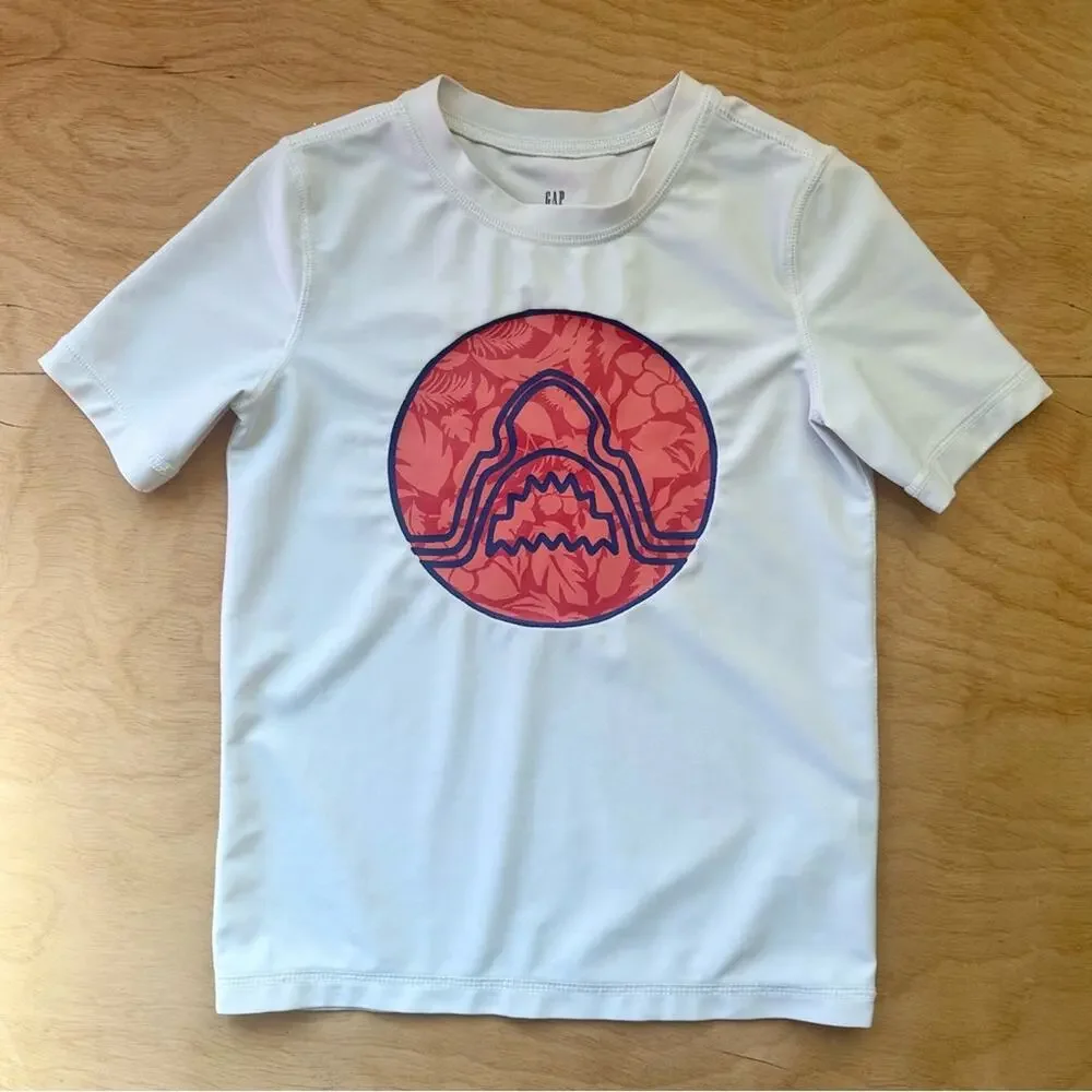 GAP Kids XS Shark Rash Guard Swim Top White 4-5